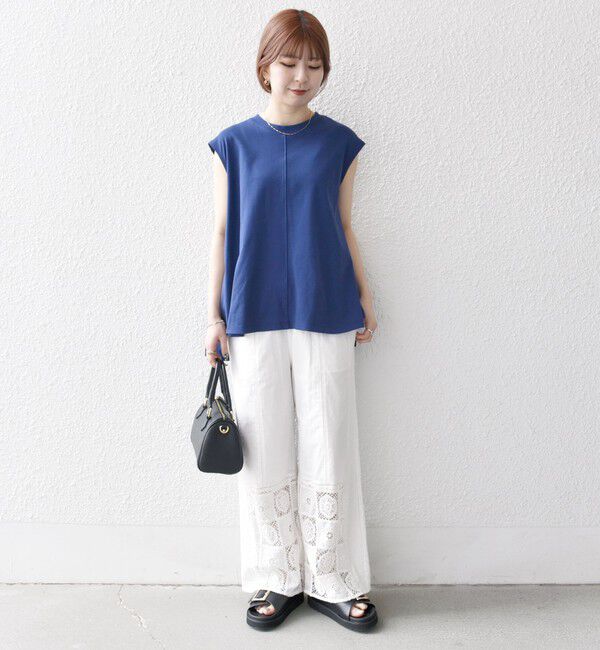 SHIPS any「〈接触冷感/汗染み防止加工/洗濯機可能〉Aライン フレンチスリーブ TEE」|Tシャツ・カットソー|