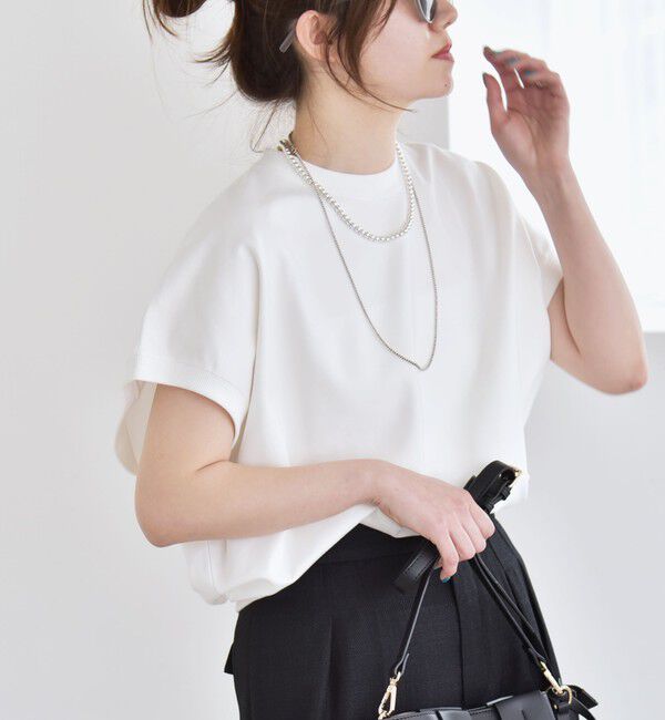 quaranciel「〈洗濯機可能〉ライト ポンチ コンパクト フレンチスリーブ TEE」|Tシャツ・カットソー|