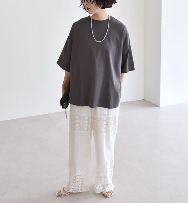 quaranciel「quaranciel:〈接触冷感/汗染み防止加工/洗濯機可能〉ラウンドヘム クルー ビッグ TEE」|Tシャツ・カットソー|