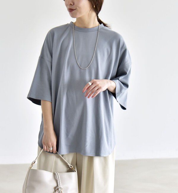 quaranciel「quaranciel:〈接触冷感/汗染み防止加工/洗濯機可能〉ラウンドヘム クルー ビッグ TEE」|Tシャツ・カットソー|