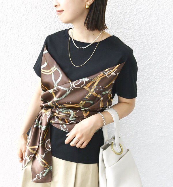 SHIPS for women「【WEB限定】〈手洗い可能〉スカーフ コンビ TEE」|Tシャツ・カットソー|