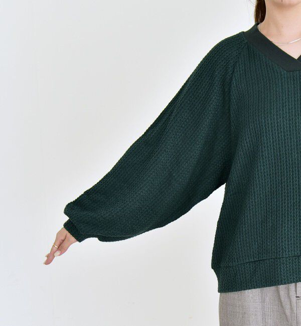 quaranciel「quaranciel:〈手洗い可能〉ケーブル ジャージー Vネック プルオーバー」|Tシャツ・カットソー|