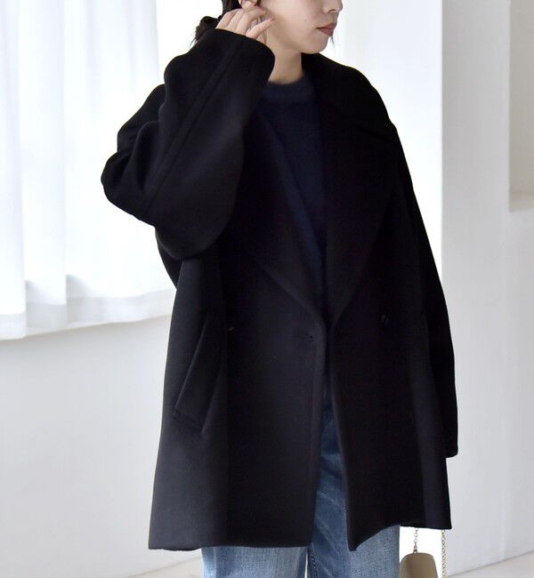 quaranciel「quaranciel: PURE WOOL ダブルブレスト テーラード ハーフ コート」|ピーコート|