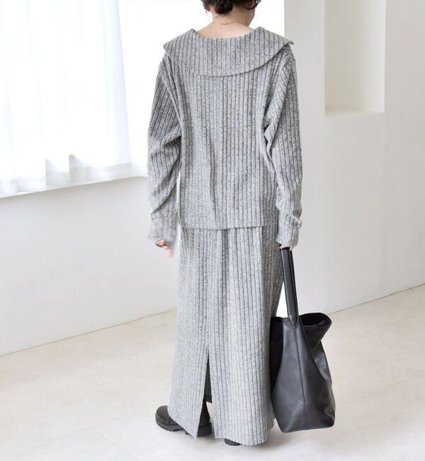 quaranciel「《予約》quaranciel:〈手洗い可能〉ポリエステル ベロア スキッパー ニット &  Iライン スカート」|ワンピース|