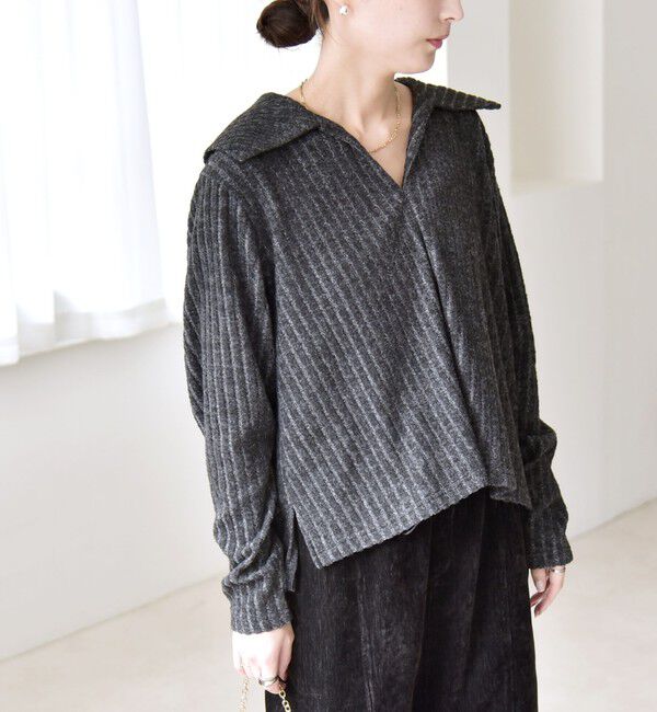 quaranciel「《予約》quaranciel:〈手洗い可能〉ポリエステル ベロア スキッパー ニット &  Iライン スカート」|ワンピース|
