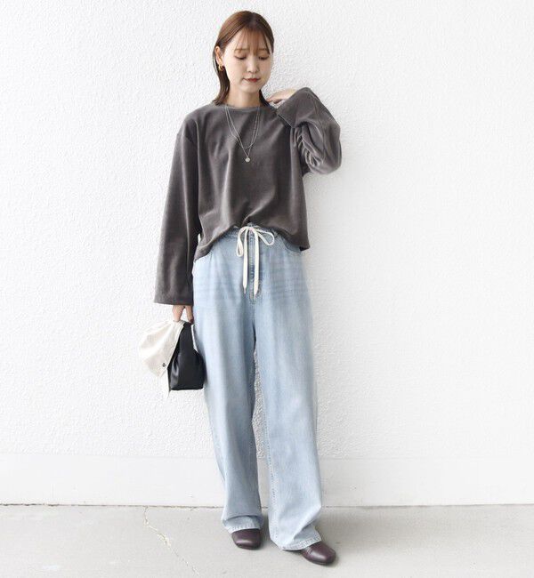SHIPS for women「〈手洗い可能〉コットン ポリエステル ベロア ワイド スリーブ」|Tシャツ・カットソー|