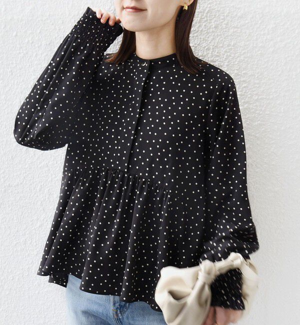 SHIPS for women「【WEB限定】〈手洗い可能〉ドット 花柄 袖 シャーリング ブラウス」|シャツ・ブラウス|ダークグレー