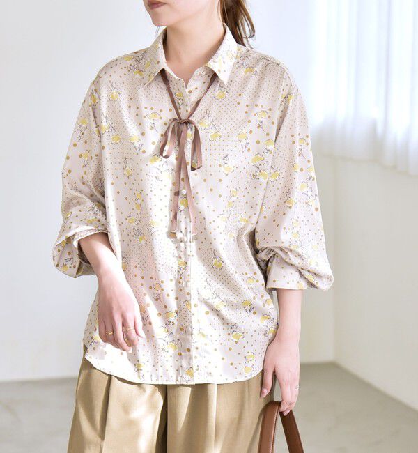 quaranciel「quaranciel:〈洗濯機可能〉ドット フラワー プリント リボンタイ シャツ」|シャツ・ブラウス|
