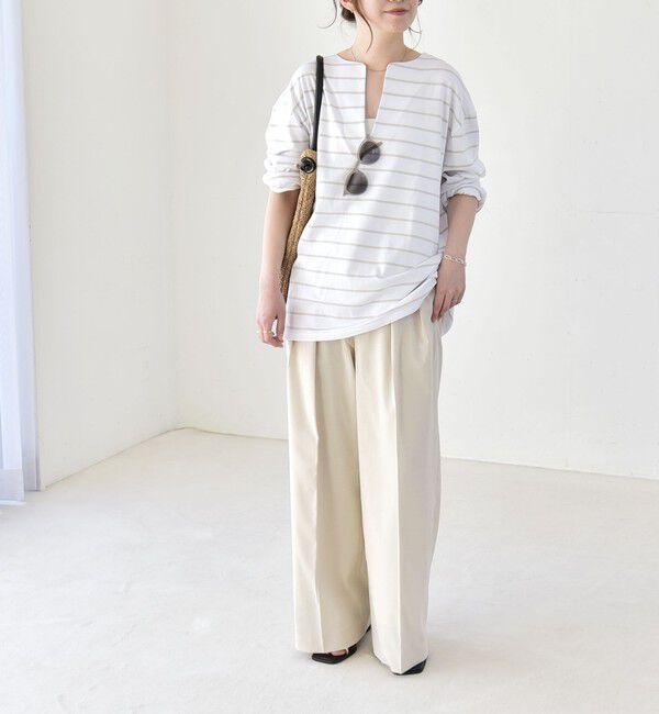 quaranciel「quaranciel:〈洗濯機可能〉ボーダー ビッグ スキッパー プルオーバー」|Tシャツ・カットソー|
