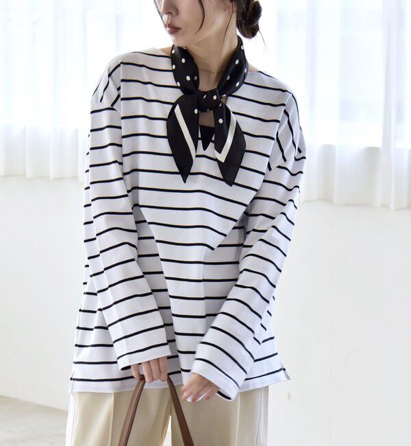 quaranciel「quaranciel:〈洗濯機可能〉ボーダー ビッグ スキッパー プルオーバー」|Tシャツ・カットソー|