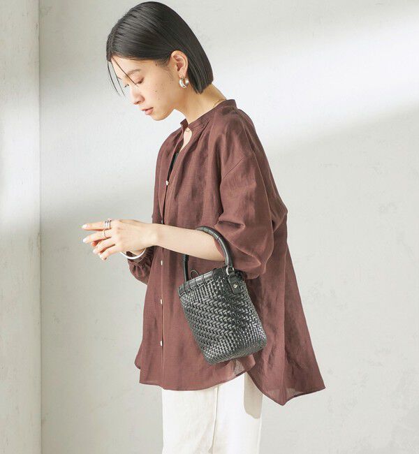 SHIPS for women「〈手洗い可能〉IMPERIAL LINEN 混 バンドカラー スキッパー シャツ」|シャツ・ブラウス|