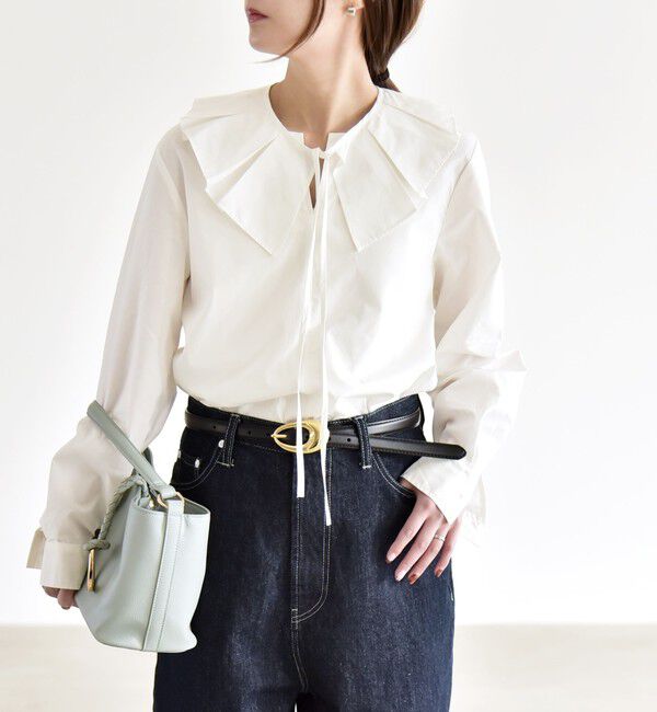 quaranciel「quaranciel:〈洗濯機可能〉タックカラー 2way キーネック シャツ ブラウス」|シャツ・ブラウス|
