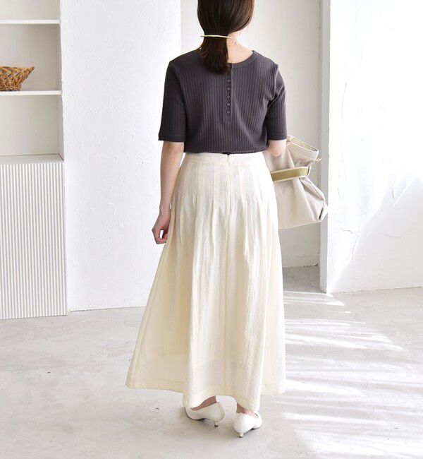 quaranciel「quaranciel:〈洗濯機可能〉テレコ リブ クルー ヘンリー 2way ハーフスリーブ TEE」|Tシャツ・カットソー|