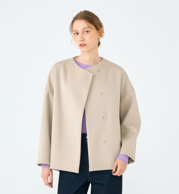 Ballsey「ウールカシミヤビーバー ショートコクーンコート」|ノーカラーコート|