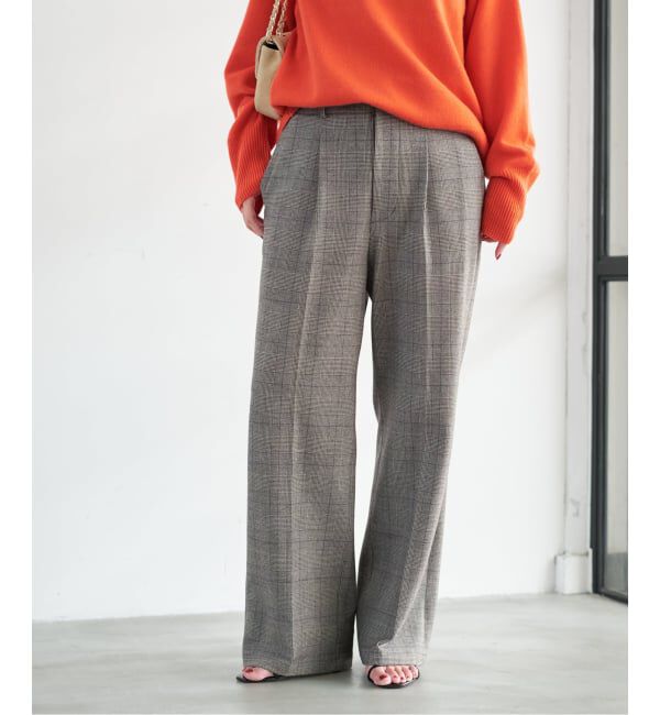 Spick and Span「《手洗い可 / 追加予約》グレンチェック起毛タックストレートパンツ」|スラックス|