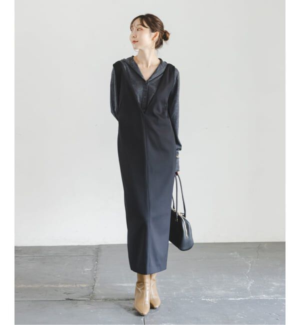 NOBLE「《WEB&一部店舗限定追加》ストレートVネックワンピース」|ワンピース|