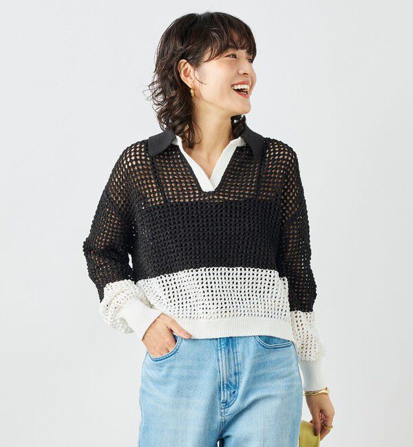 NOLLEY'S「《手洗い可能》テープメッシュ編ポロプルオーバー」|ニット・セーター|