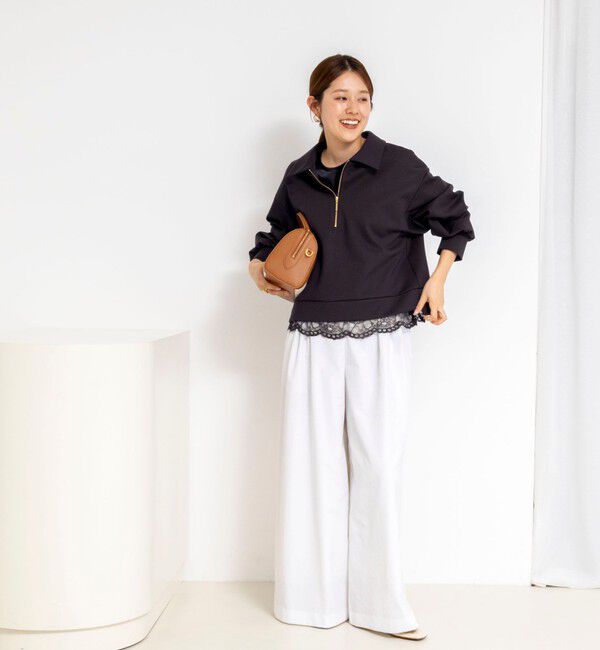 NOLLEY'S「ウォッシャブル裾レースオトナサテンＴシャツ」|シャツ・ブラウス|