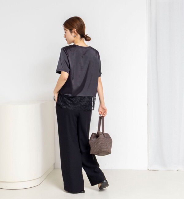 NOLLEY'S「ウォッシャブル裾レースオトナサテンＴシャツ」|シャツ・ブラウス|