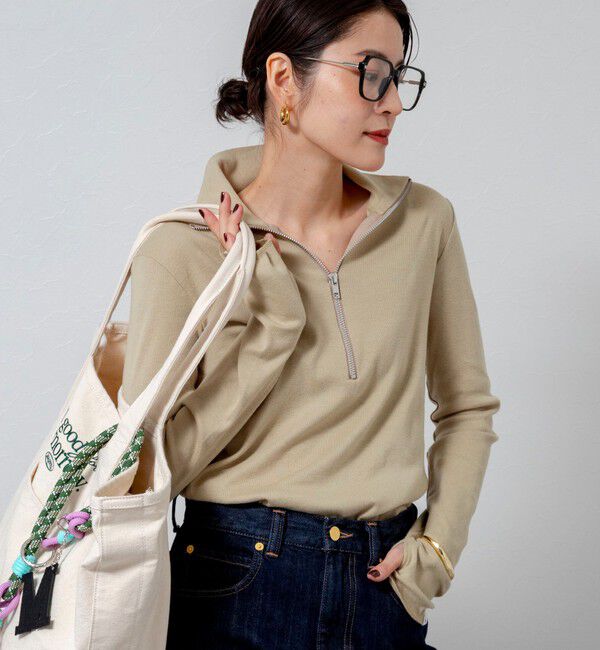 MAQWEL「【MAQWEL/マクウェル】COTTON RIBハーフジッププルオーバー」|Tシャツ・カットソー|ベージュ