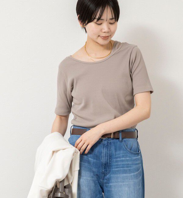Rie Miller「ウォッシャブルアシンメトリー2WAYリブTシャツ」|Tシャツ・カットソー|