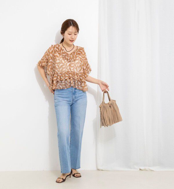 NOLLEY'S「【Import Fabric】ウォッシャブル楊柳リーフ柄フリルブラウス」|シャツ・ブラウス|