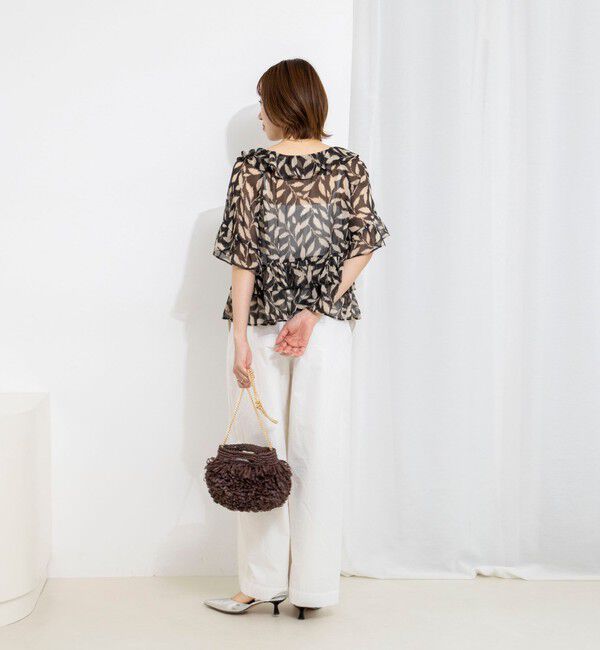 NOLLEY'S「【Import Fabric】ウォッシャブル楊柳リーフ柄フリルブラウス」|シャツ・ブラウス|