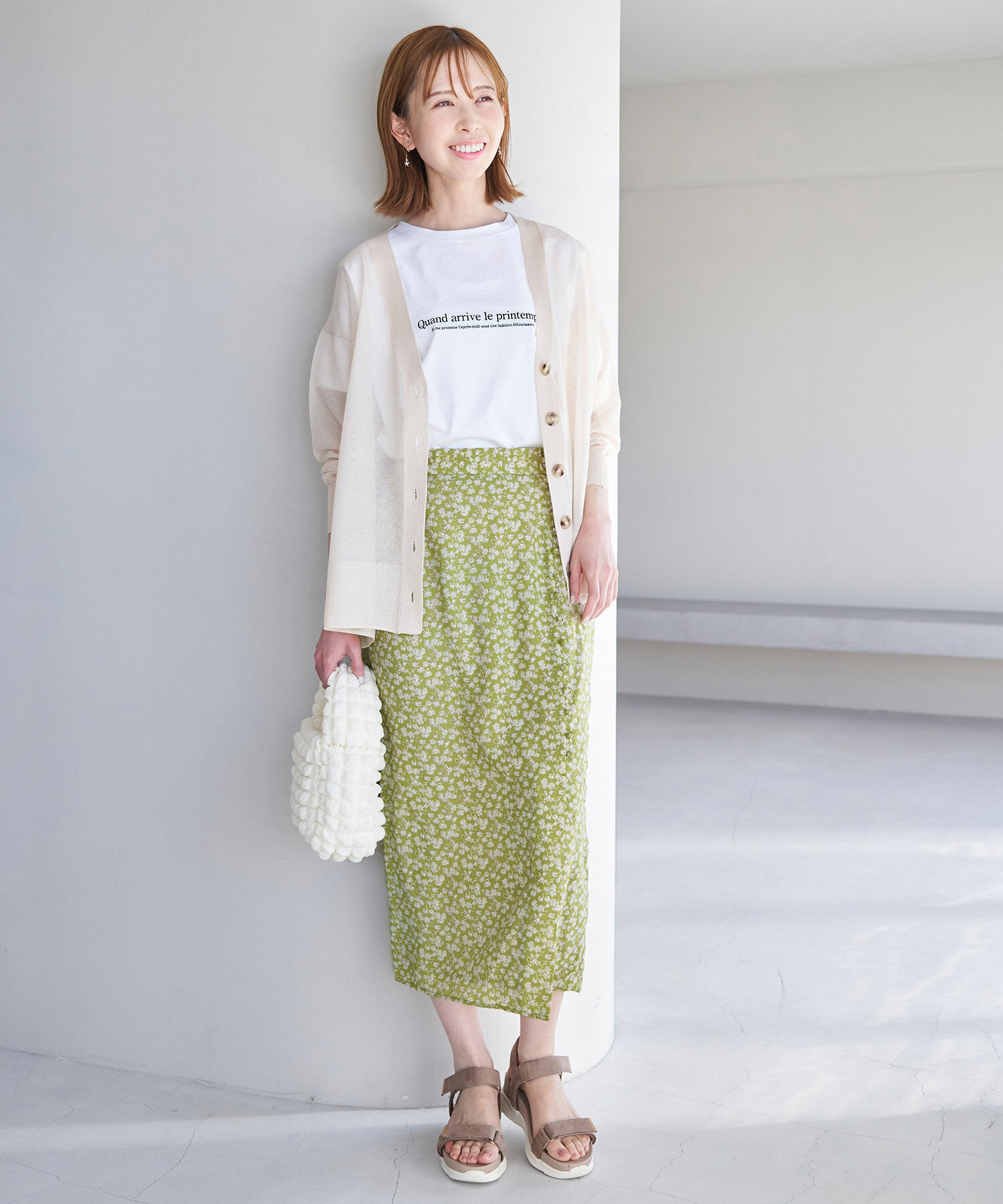 Rope&rsquo;Picnic「フラワープリントくるみ釦ラップスカート」|スカート|