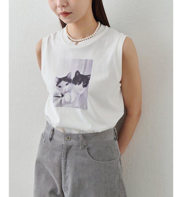 Drawing Numbers「【Drawing Numbers】キャットノースリーブTシャツ」|Tシャツ・カットソー|ホワイト