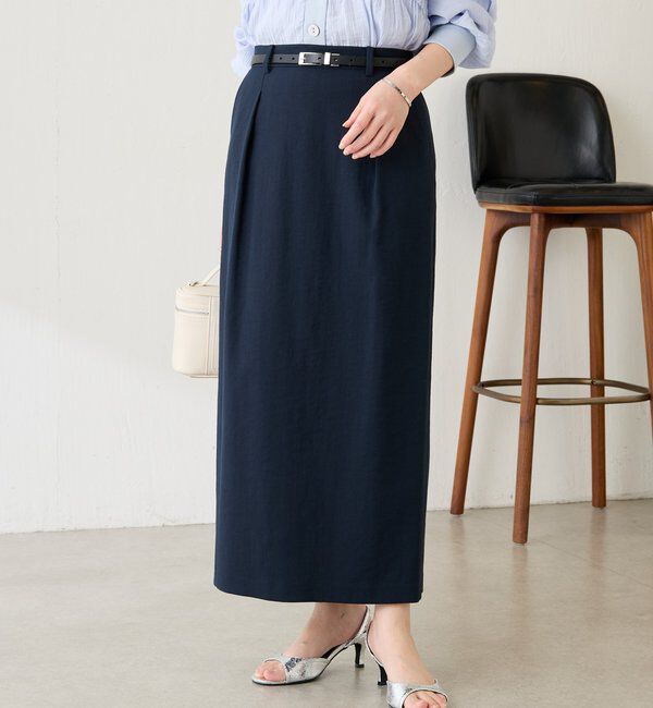  「【2サイズ展開/接触冷感/吸水速乾】シェルタリングタックスカート」|スカート|ネイビー