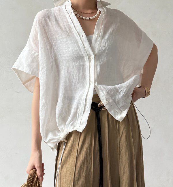  「【夏映え/華奢見え】リネンドロストフレンチシャツ」|シャツ・ブラウス|オフホワイト