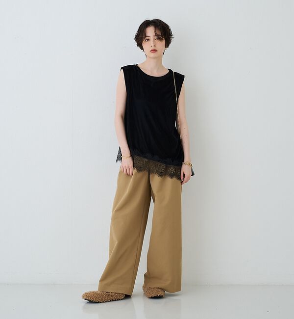 Rouge vif「シアーベロアノースリーブヘムレースカットソー」|Tシャツ・カットソー|