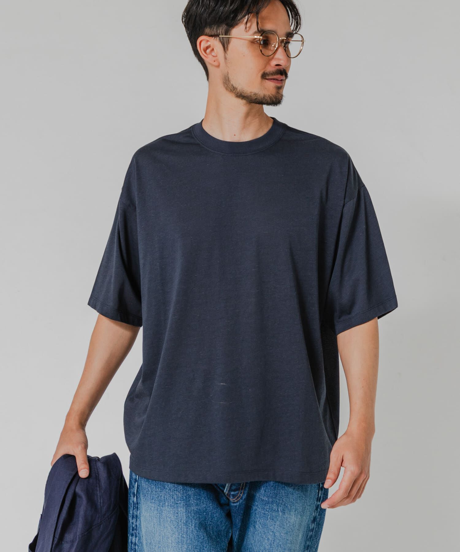 URBAN RESEARCH「HEMP SILK BLEND T-SHIRTS」|Tシャツ・カットソー|ネイビー