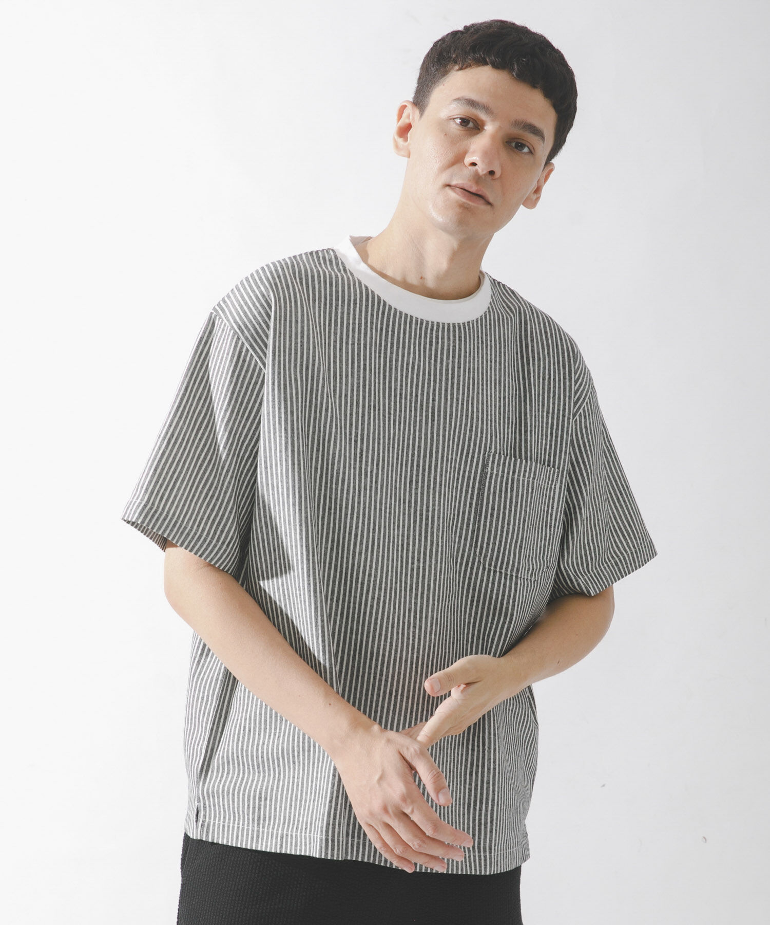 Sonny Label 「接触冷感リネン混ショートスリーブTシャツ」|Tシャツ・カットソー|ストライプ