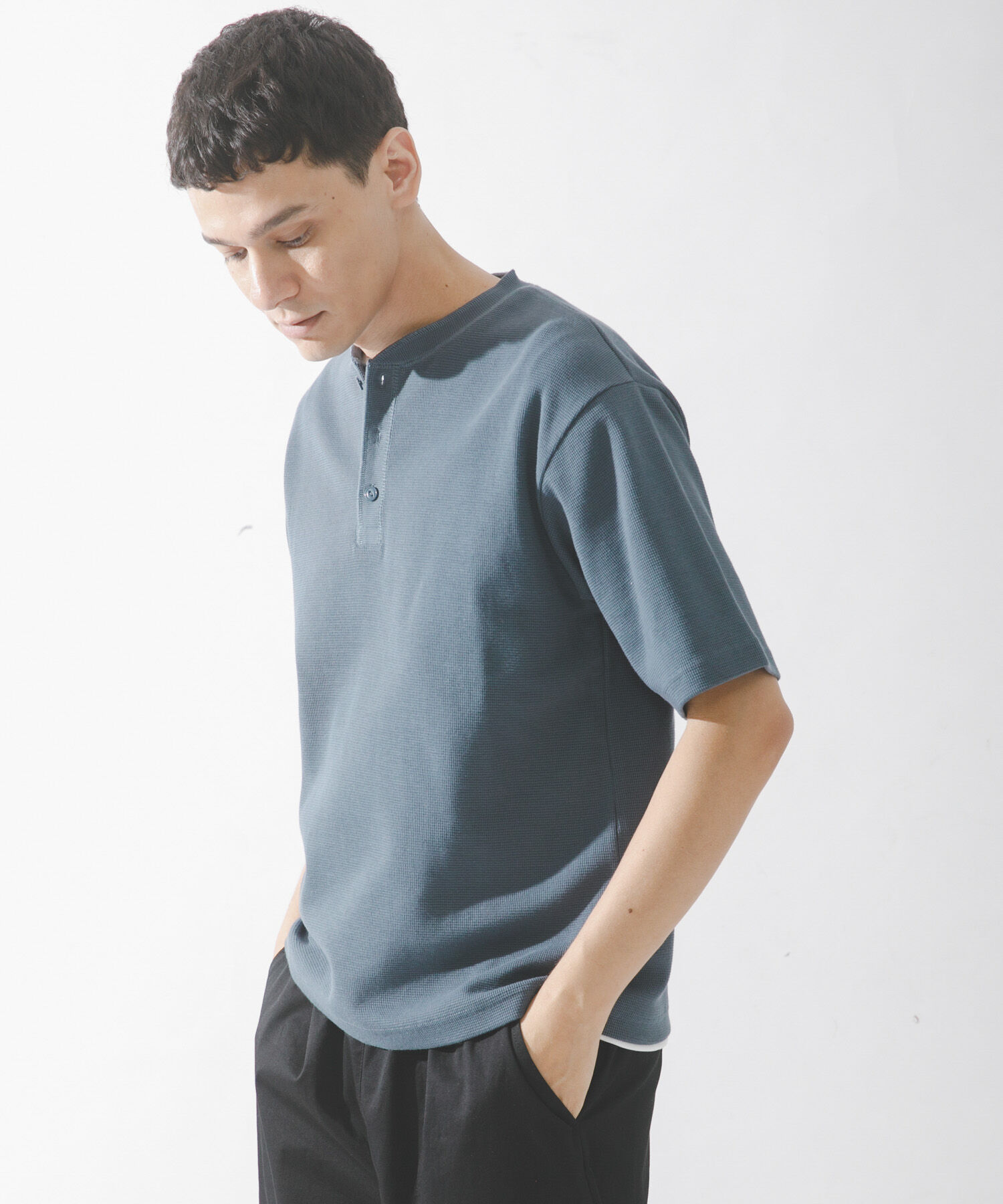 Sonny Label 「ワッフルヘンリーネックTシャツ」|Tシャツ・カットソー|ブルー系その他