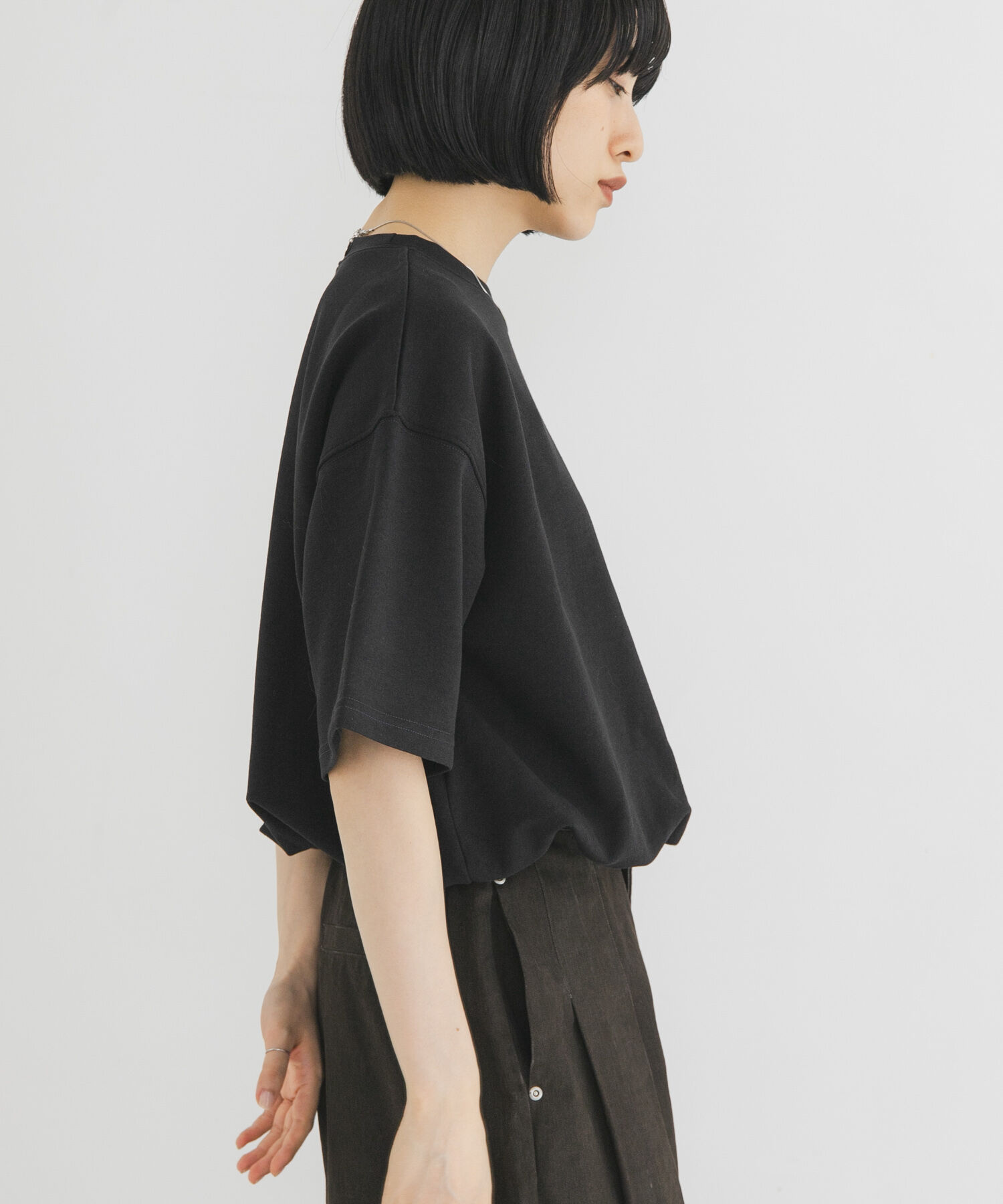 「ハーフスリーブバルーンヘムトップス」|Tシャツ・カットソー|ブラック