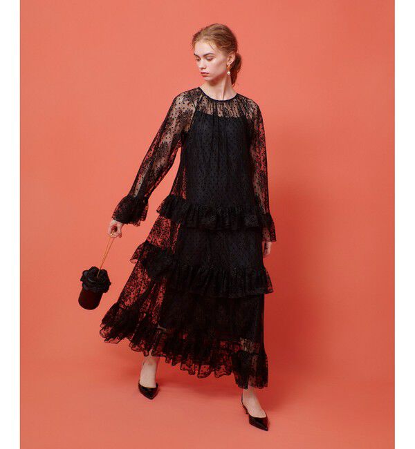 LOULOU WILLOUGHBY「【LOULOU WILLOUGHBY】フロッキードットレースワンピース」|ワンピース|