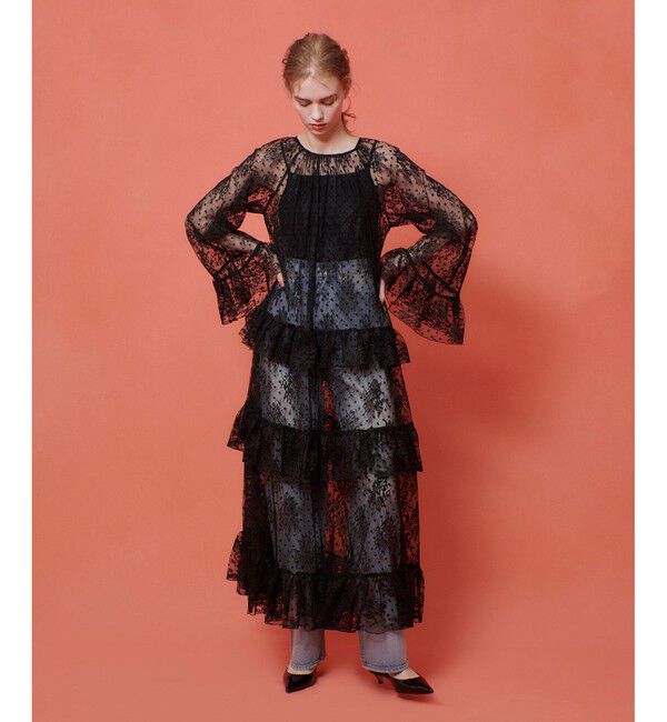 LOULOU WILLOUGHBY「【LOULOU WILLOUGHBY】フロッキードットレースワンピース」|ワンピース|