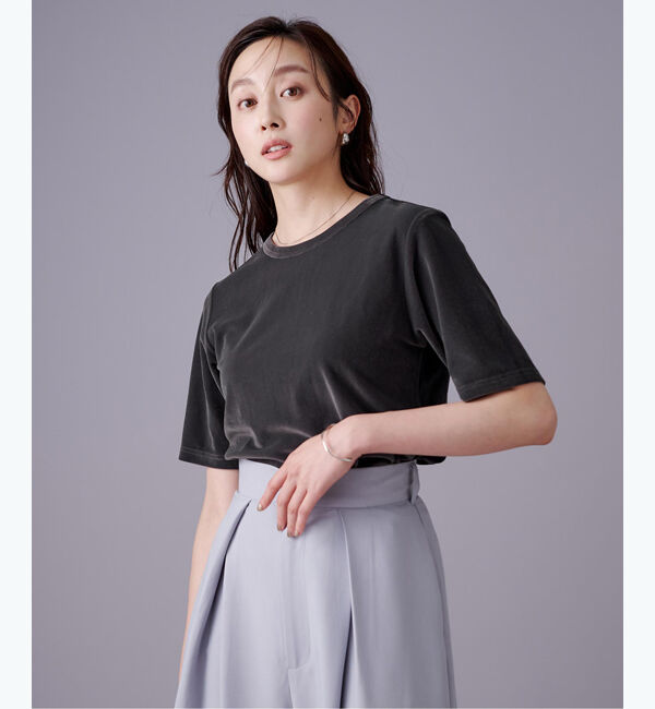ur's「ベロアハーフスリーブTシャツ」|Tシャツ・カットソー|チャコール