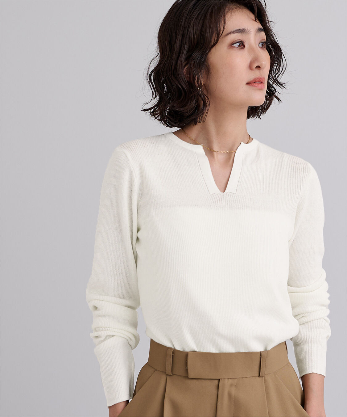 ur's「チクチクしないウールブレンドキーネックリブニット」|ニット・セーター|