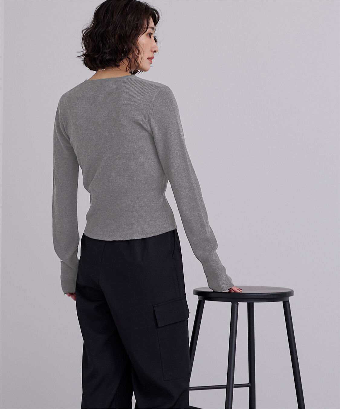 ur's「チクチクしないウールブレンドキーネックリブニット」|ニット・セーター|