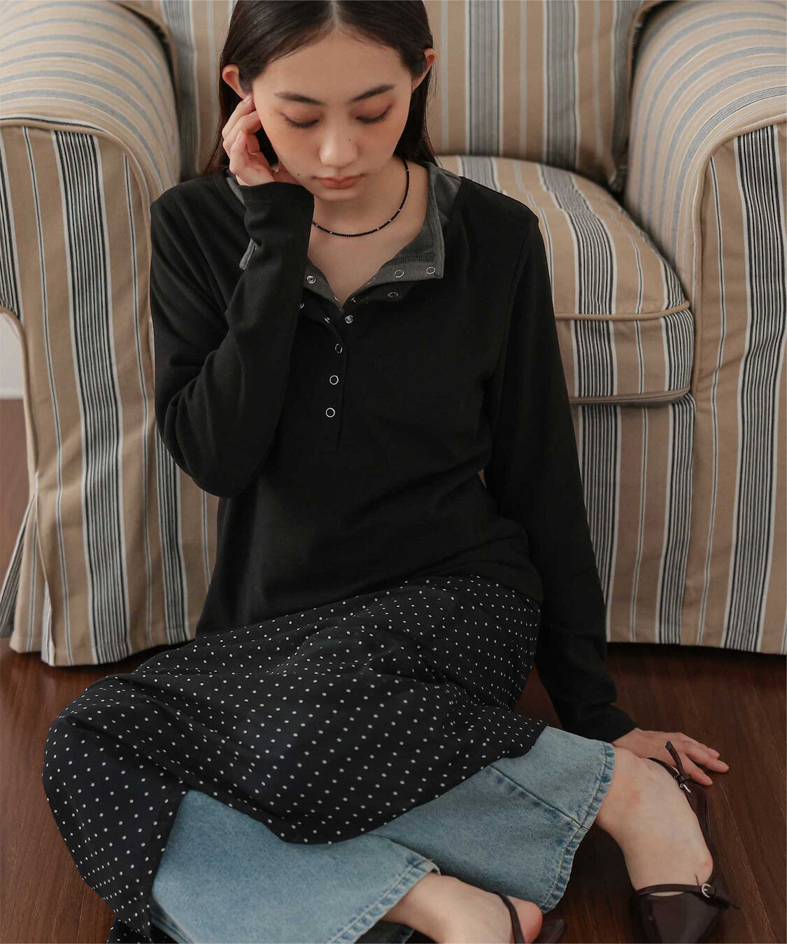 miette「レイヤード風ヘンリーネック起毛トップス」|Tシャツ・カットソー|