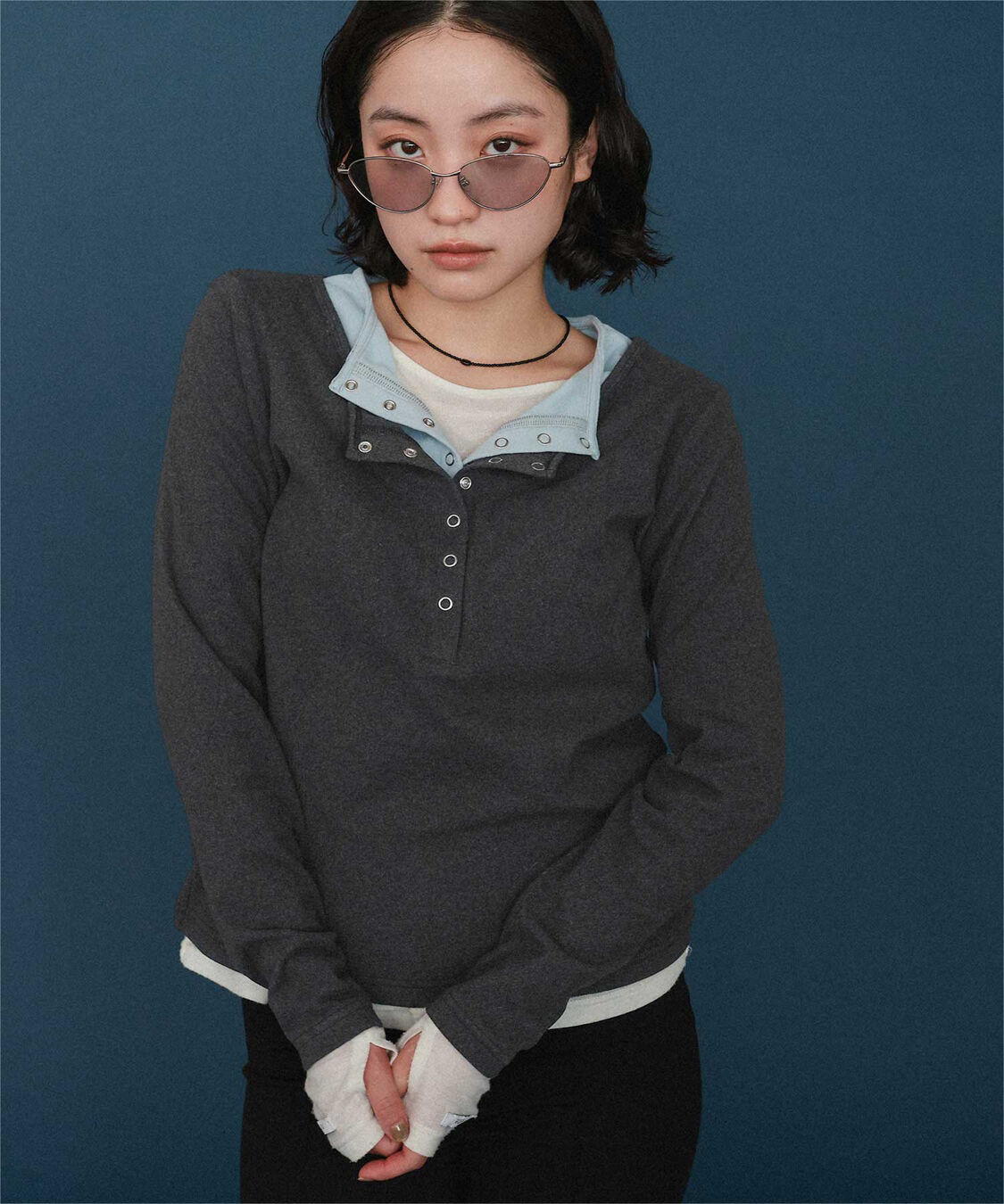 miette「レイヤード風ヘンリーネック起毛トップス」|Tシャツ・カットソー|