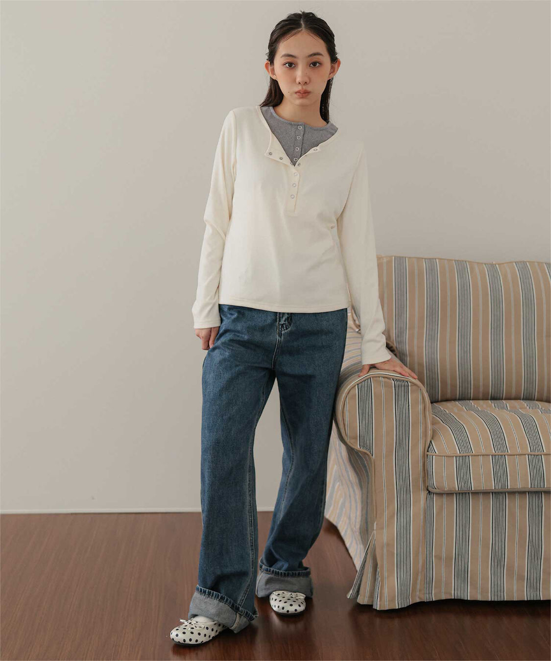 miette「レイヤード風ヘンリーネック起毛トップス」|Tシャツ・カットソー|
