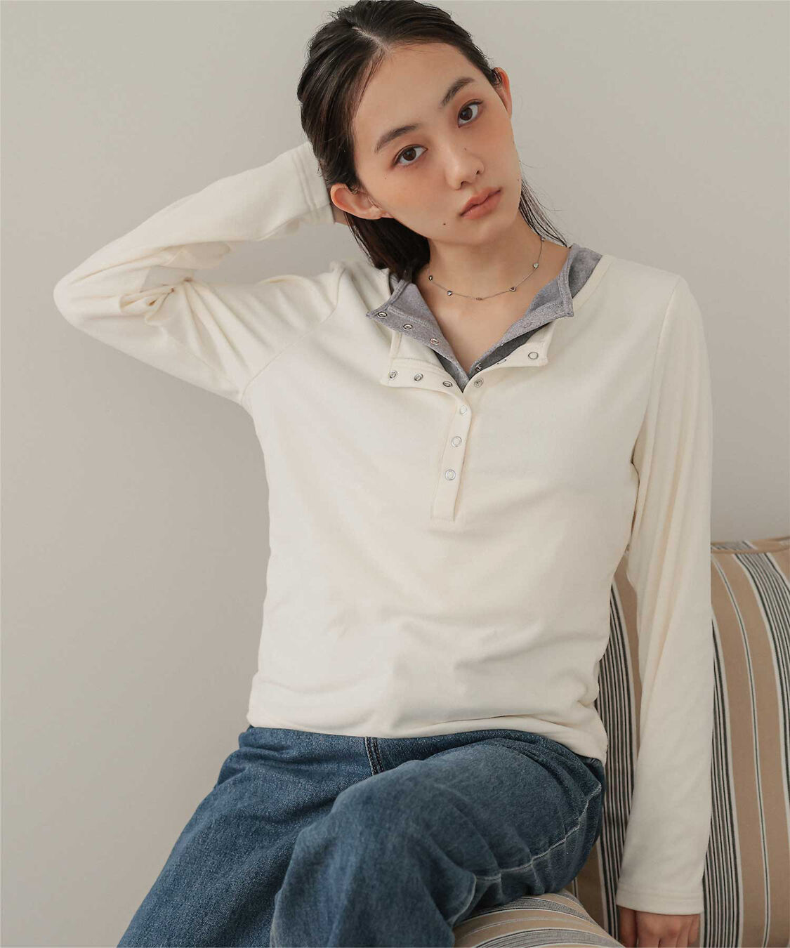 miette「レイヤード風ヘンリーネック起毛トップス」|Tシャツ・カットソー|