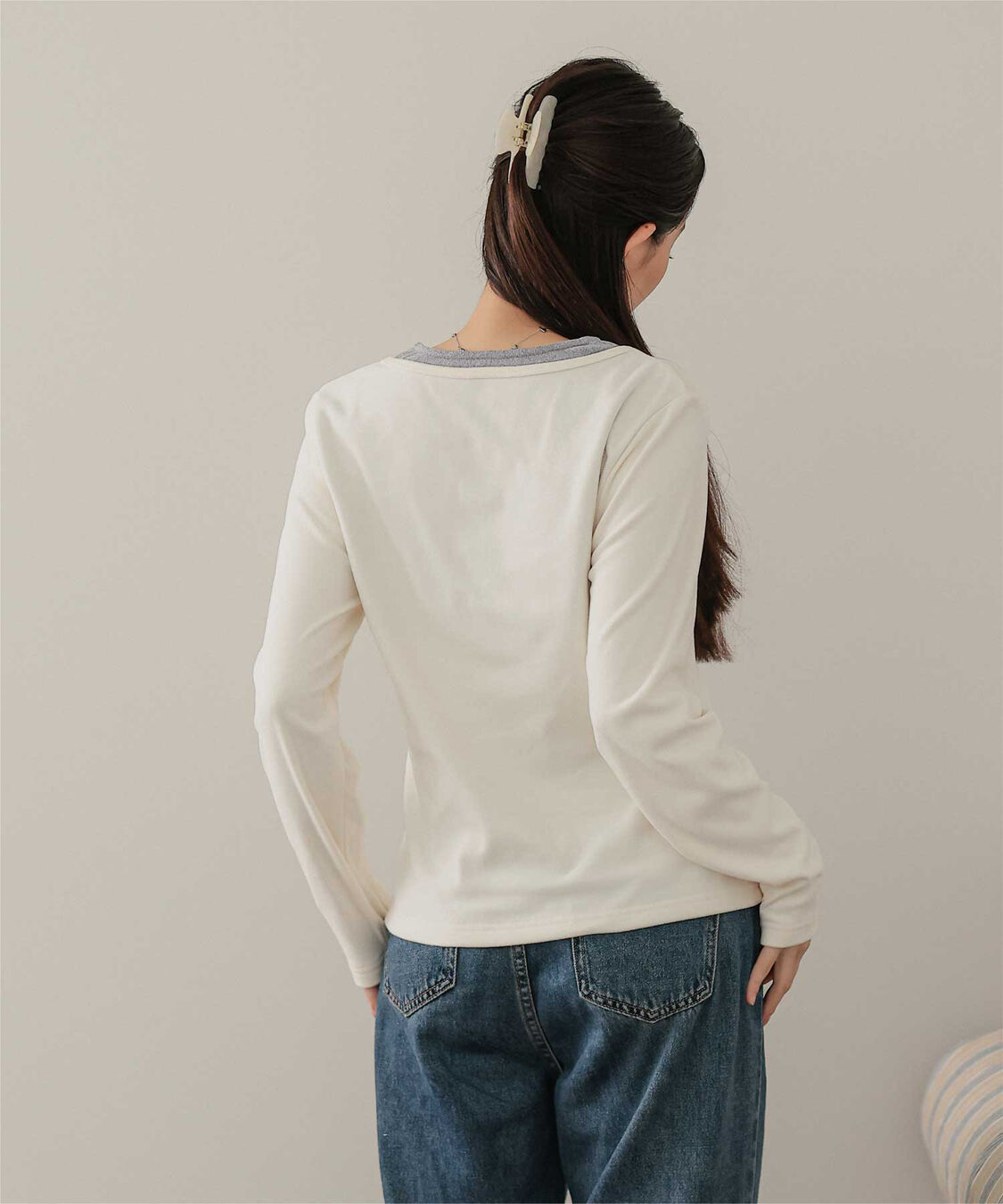 miette「レイヤード風ヘンリーネック起毛トップス」|Tシャツ・カットソー|