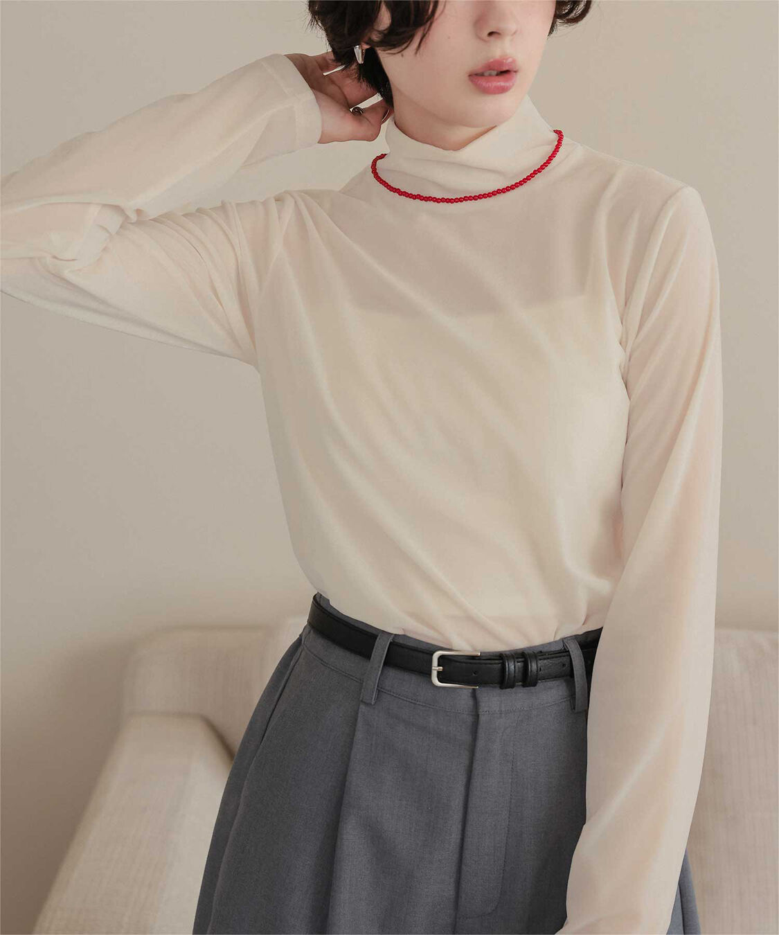 titivate「シアーベロアハイネックロングTシャツ」|Tシャツ・カットソー|