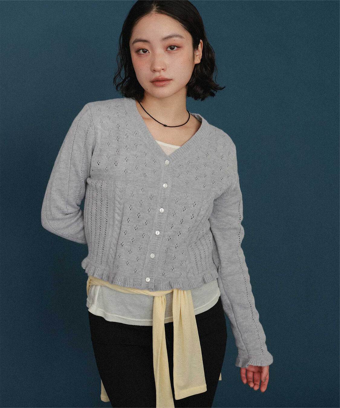 miette「アイレット柄Vネックショートニットカーディガン」|ニット・セーター|