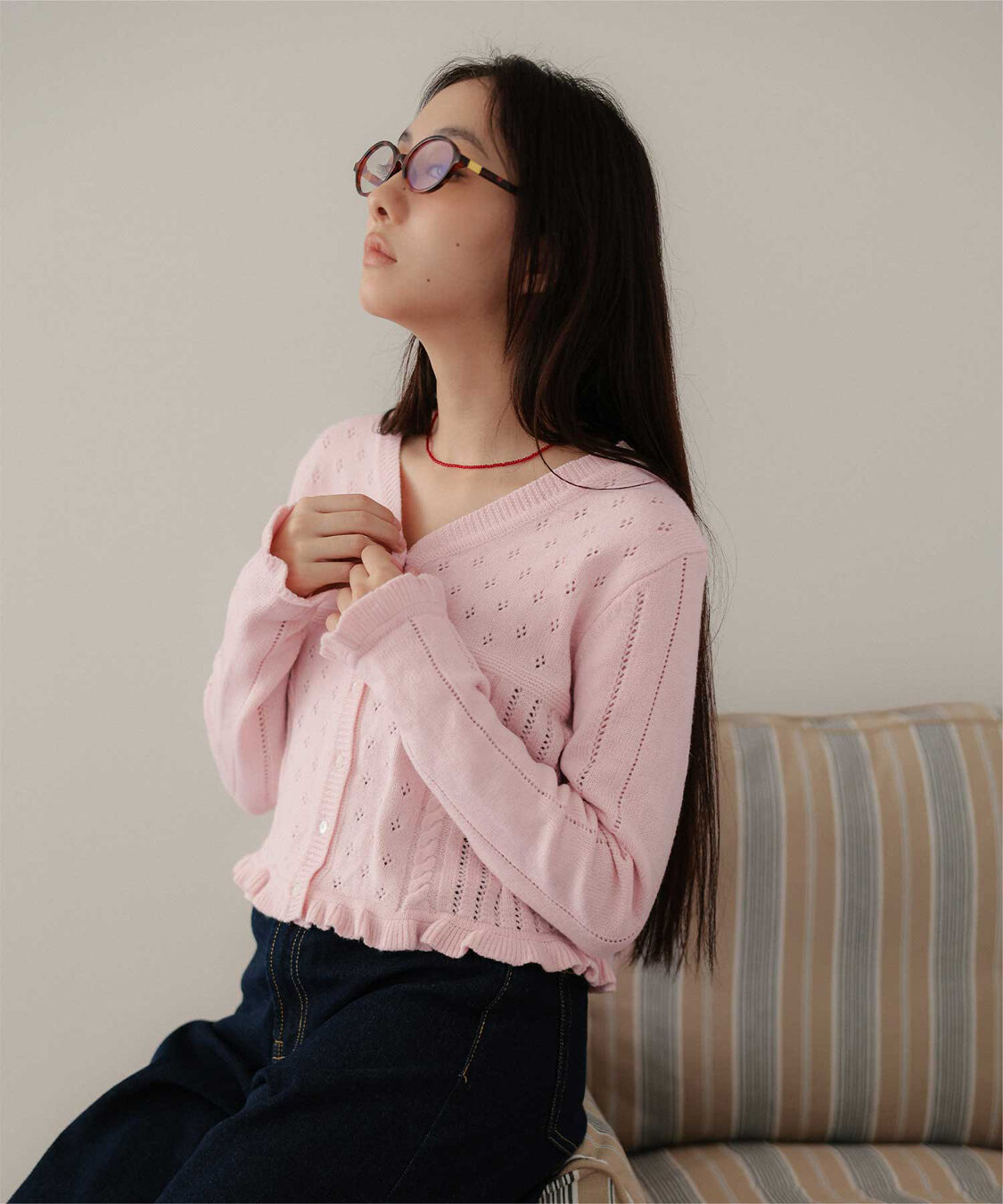 miette「アイレット柄Vネックショートニットカーディガン」|ニット・セーター|
