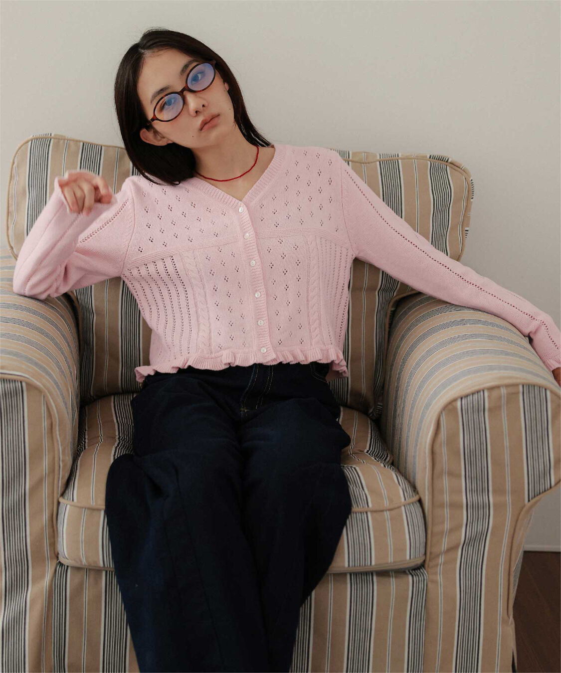 miette「アイレット柄Vネックショートニットカーディガン」|ニット・セーター|